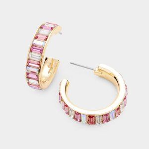 Crystal Pink Color Block Mini Hoop Earrings